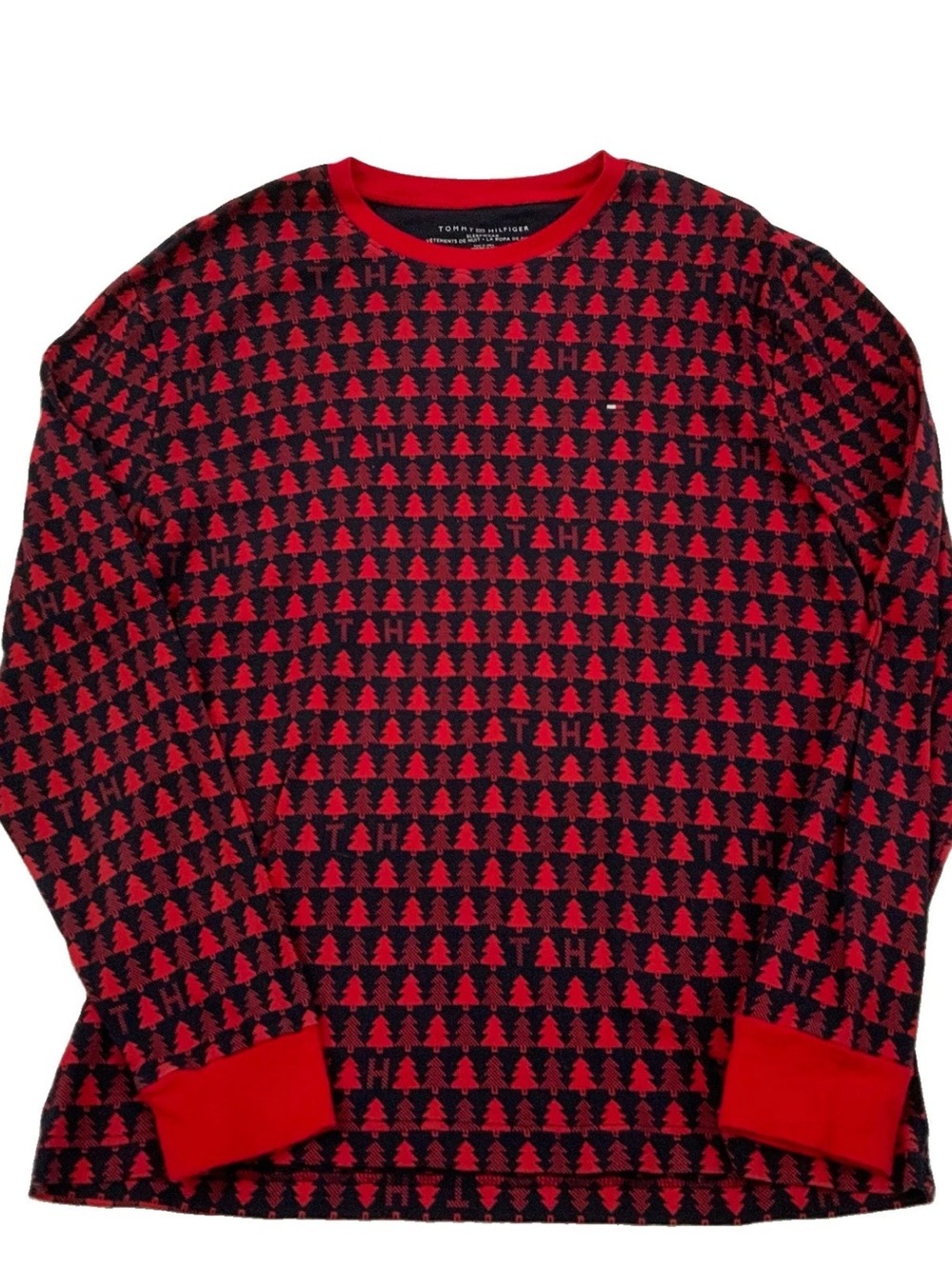 Tommy Hilfiger Sleepwear Long Sleeve Top Christmas Tree Men’s Large Red Navy